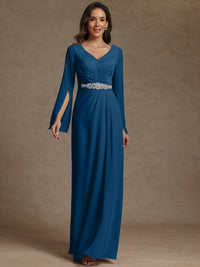 Sheath/Column V-Neck Long Sleeves Floor-Length Mother of the Bride Dresses