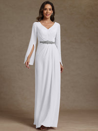 Sheath/Column V-Neck Long Sleeves Floor-Length Mother of the Bride Dresses