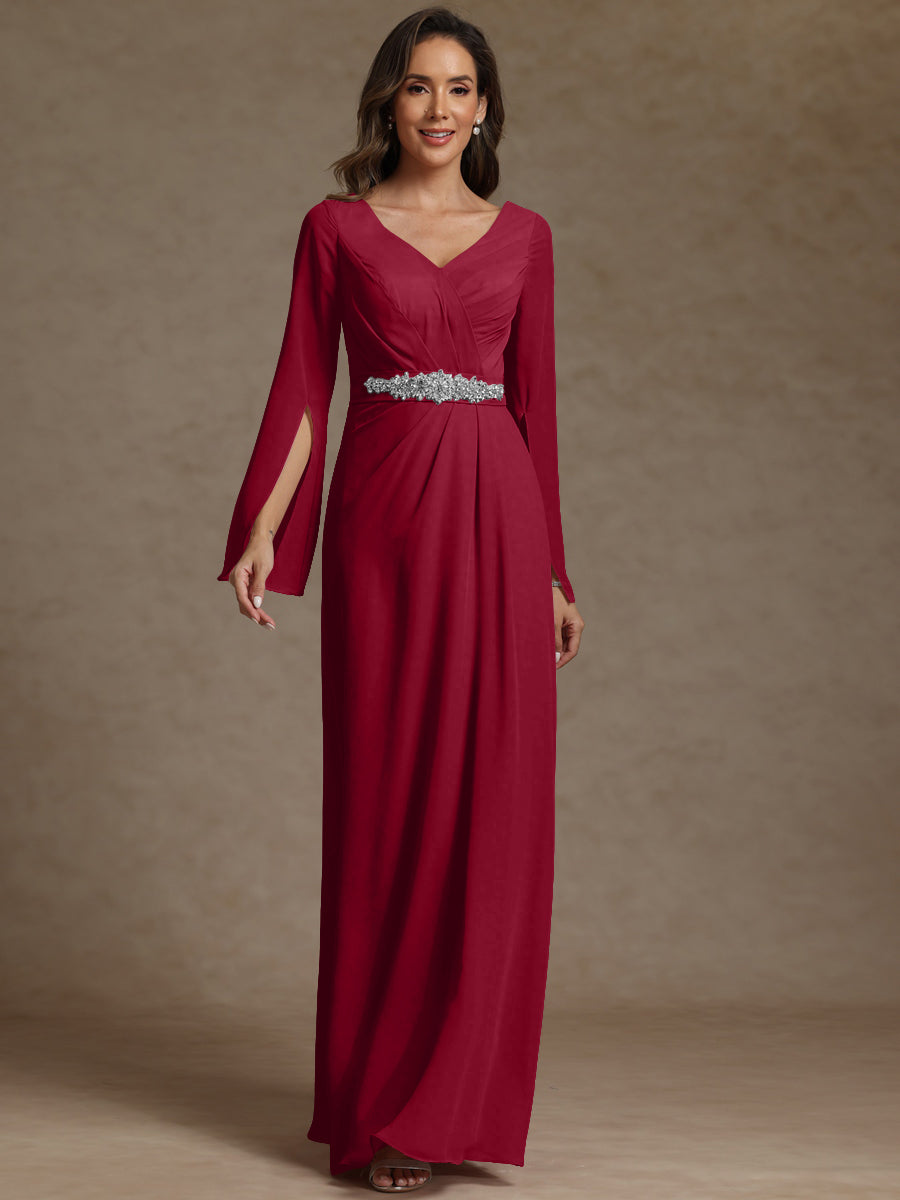 Sheath/Column V-Neck Long Sleeves Floor-Length Mother of the Bride Dresses