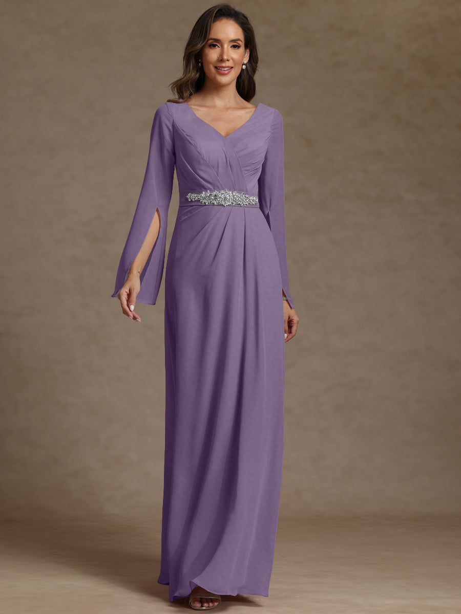 Sheath/Column V-Neck Long Sleeves Floor-Length Mother of the Bride Dresses