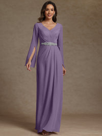 Sheath/Column V-Neck Long Sleeves Floor-Length Mother of the Bride Dresses