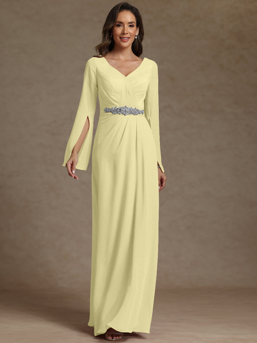Sheath/Column V-Neck Long Sleeves Floor-Length Mother of the Bride Dresses
