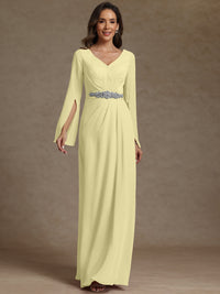 Sheath/Column V-Neck Long Sleeves Floor-Length Mother of the Bride Dresses