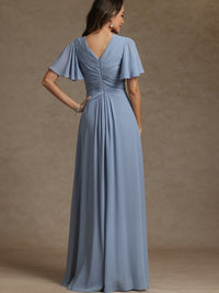 A-Line/Princess V-Neck Flying Sleeves Floor-Length Mother of the Bride Dresses with Pleats
