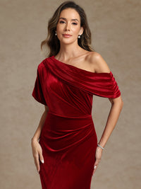 Sheath/Column One Shoulder Velvet Floor-Length Mother of the Bride Dresses with Pleats