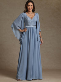 A-Line/Princess V-Neck Ribbon Floor-Length Mother of the Bride Dresses with Lace Appliques