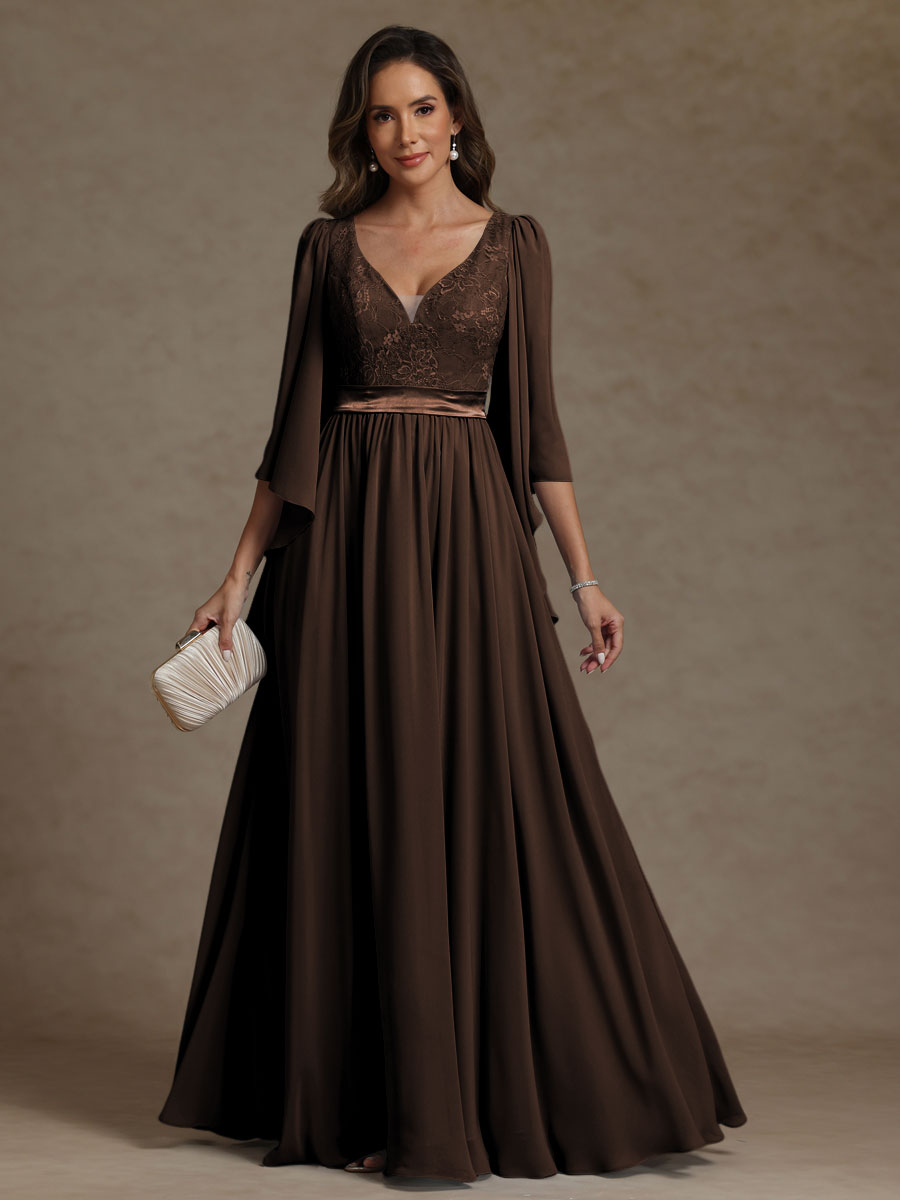 A-Line/Princess V-Neck Ribbon Floor-Length Mother of the Bride Dresses with Lace Appliques