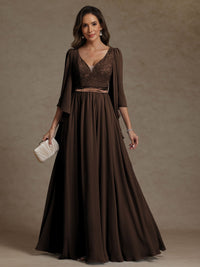 A-Line/Princess V-Neck Ribbon Floor-Length Mother of the Bride Dresses with Lace Appliques