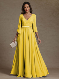 A-Line/Princess V-Neck Ribbon Floor-Length Mother of the Bride Dresses with Lace Appliques