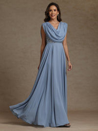 A-Line/Princess Asymmetrical Pleated Sequins Floor-Length Mother of the Bride Dresses with Pockets