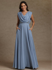 A-Line/Princess Asymmetrical Pleated Sequins Floor-Length Mother of the Bride Dresses with Pockets