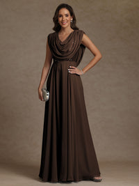 A-Line/Princess Asymmetrical Pleated Sequins Floor-Length Mother of the Bride Dresses with Pockets