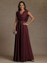 A-Line/Princess Asymmetrical Pleated Sequins Floor-Length Mother of the Bride Dresses with Pockets
