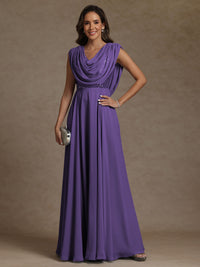 A-Line/Princess Asymmetrical Pleated Sequins Floor-Length Mother of the Bride Dresses with Pockets