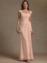 Sheath/Column Square Neck Pleated Ruffle Floor-Length Mother of the Bride Dresses with Lace Appliques