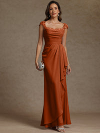 Sheath/Column Square Neck Pleated Ruffle Floor-Length Mother of the Bride Dresses with Lace Appliques