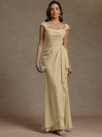 Sheath/Column Square Neck Pleated Ruffle Floor-Length Mother of the Bride Dresses with Lace Appliques