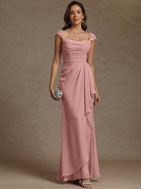 Sheath/Column Square Neck Pleated Ruffle Floor-Length Mother of the Bride Dresses with Lace Appliques