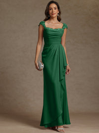 Sheath/Column Square Neck Pleated Ruffle Floor-Length Mother of the Bride Dresses with Lace Appliques
