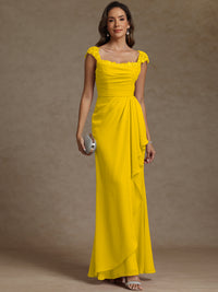 Sheath/Column Square Neck Pleated Ruffle Floor-Length Mother of the Bride Dresses with Lace Appliques