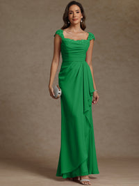 Sheath/Column Square Neck Pleated Ruffle Floor-Length Mother of the Bride Dresses with Lace Appliques