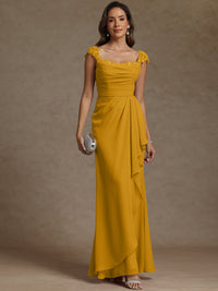 Sheath/Column Square Neck Pleated Ruffle Floor-Length Mother of the Bride Dresses with Lace Appliques