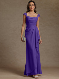 Sheath/Column Square Neck Pleated Ruffle Floor-Length Mother of the Bride Dresses with Lace Appliques
