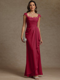 Sheath/Column Square Neck Pleated Ruffle Floor-Length Mother of the Bride Dresses with Lace Appliques