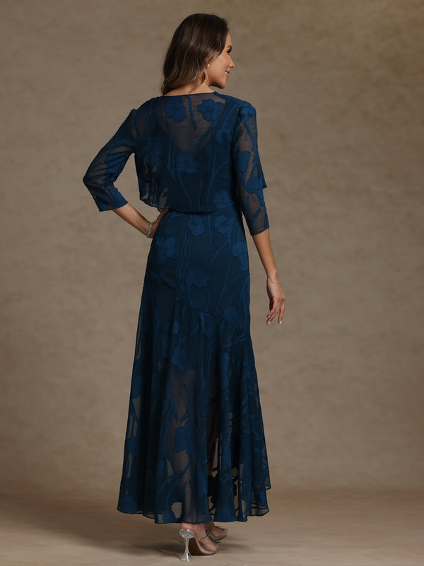 A-Line/Princess Two-Piece Asymmetrical Appliques Ankle-Length Mother of the Bride Dresses with Jacket