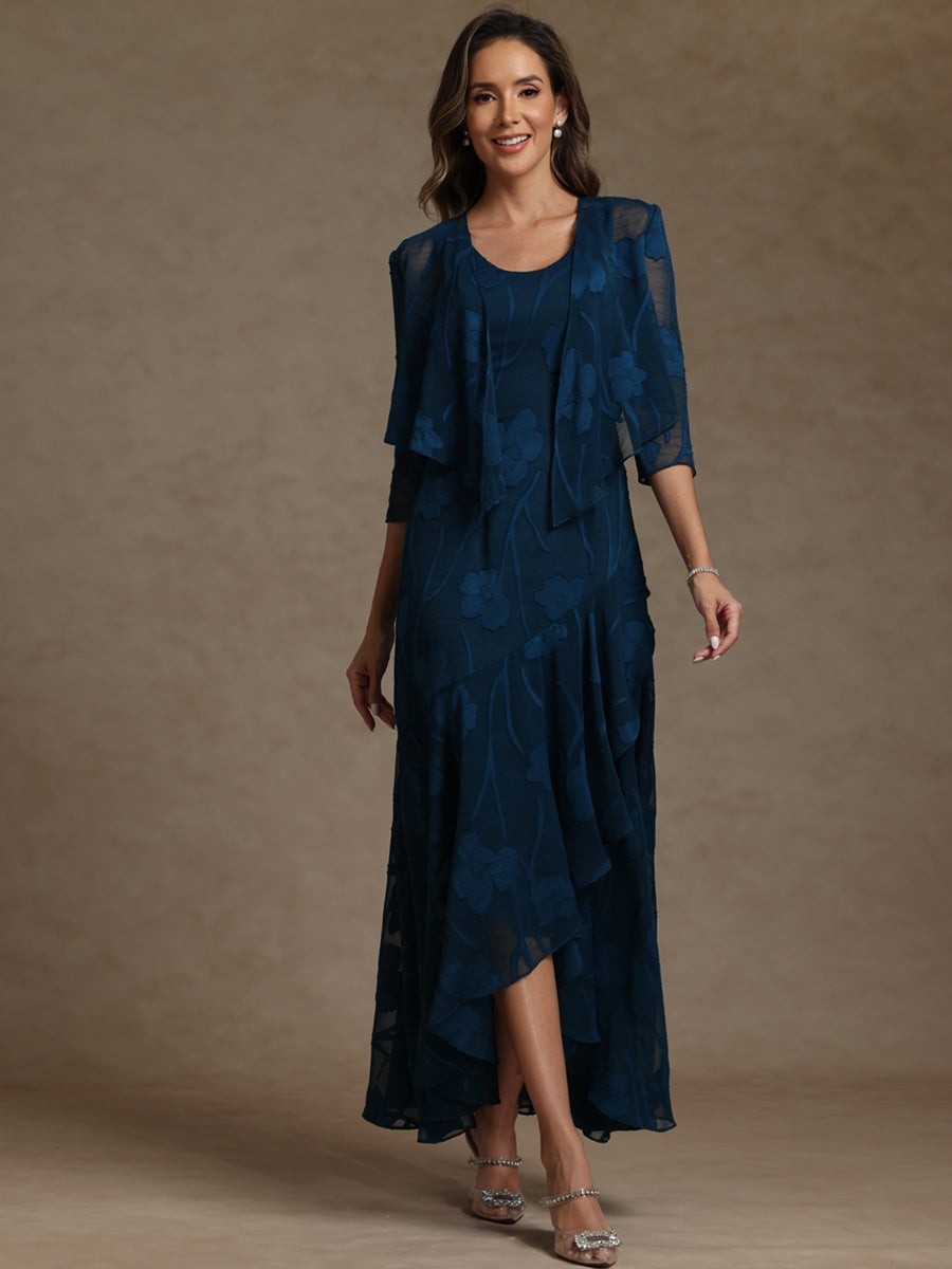 A-Line/Princess Two-Piece Asymmetrical Appliques Ankle-Length Mother of the Bride Dresses with Jacket