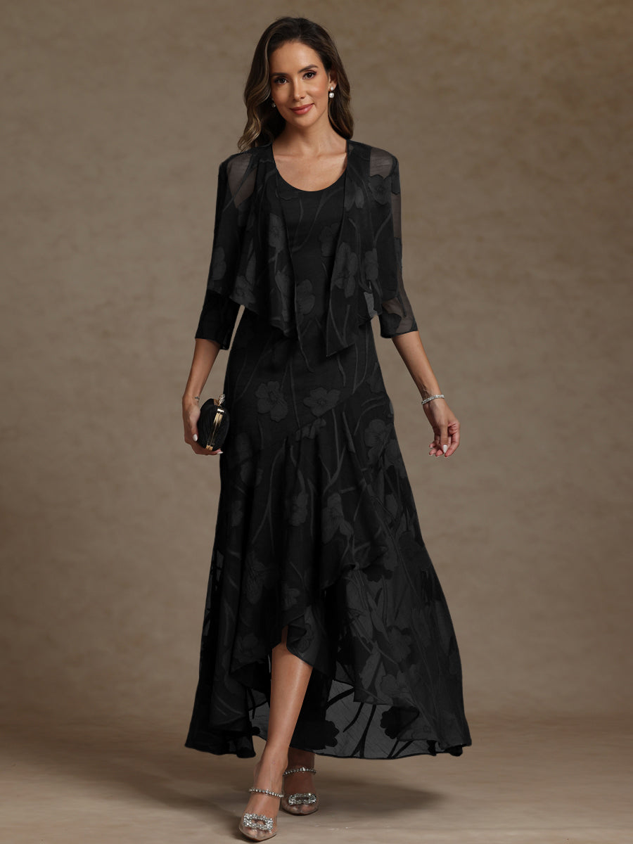 A-Line/Princess Two-Piece Asymmetrical Appliques Ankle-Length Mother of the Bride Dresses with Jacket