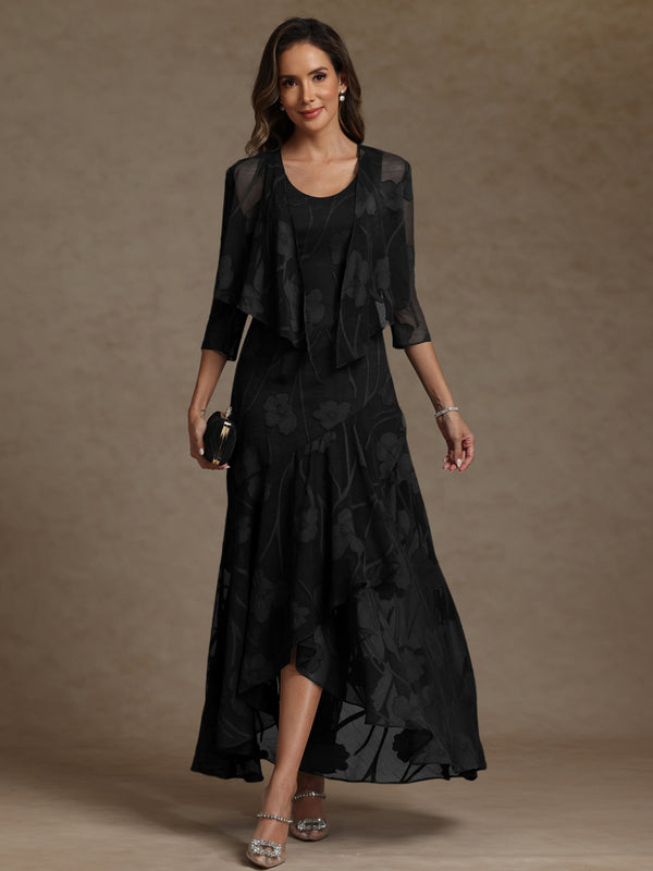 A-Line/Princess Two-Piece Asymmetrical Appliques Ankle-Length Mother of the Bride Dresses with Jacket