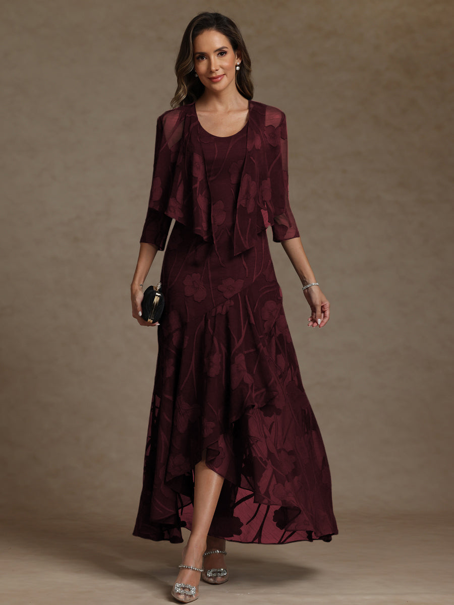 A-Line/Princess Two-Piece Asymmetrical Appliques Ankle-Length Mother of the Bride Dresses with Jacket