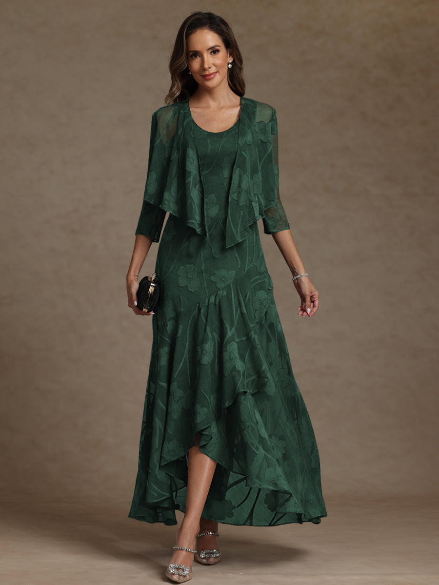 A-Line/Princess Two-Piece Asymmetrical Appliques Ankle-Length Mother of the Bride Dresses with Jacket