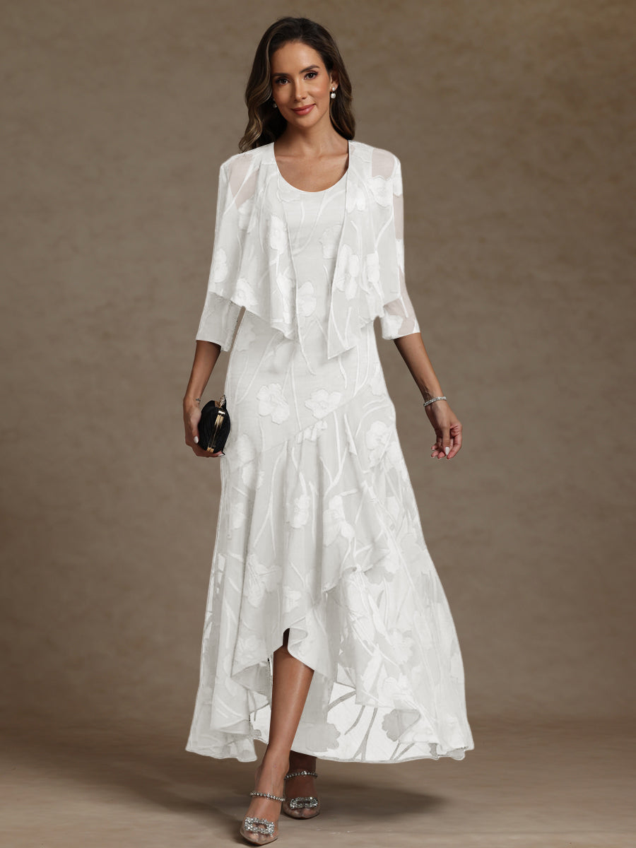 A-Line/Princess Two-Piece Asymmetrical Appliques Ankle-Length Mother of the Bride Dresses with Jacket