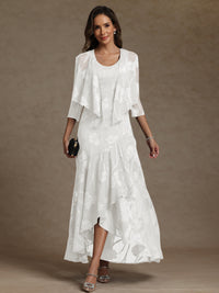 A-Line/Princess Two-Piece Asymmetrical Appliques Ankle-Length Mother of the Bride Dresses with Jacket