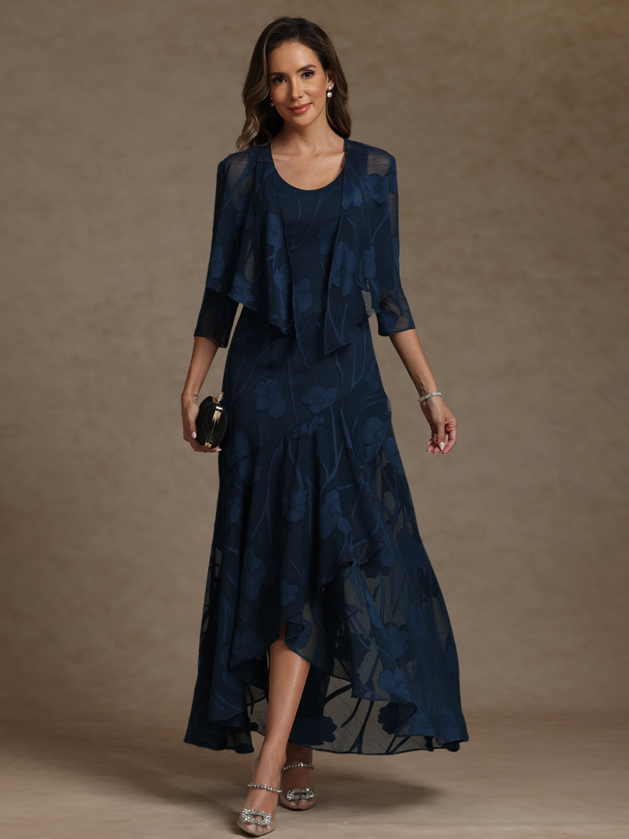 A-Line/Princess Two-Piece Asymmetrical Appliques Ankle-Length Mother of the Bride Dresses with Jacket