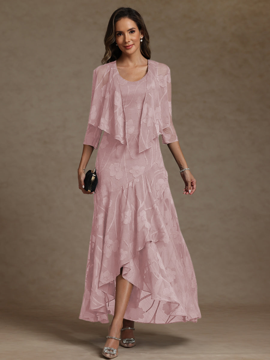 A-Line/Princess Two-Piece Asymmetrical Appliques Ankle-Length Mother of the Bride Dresses with Jacket