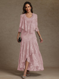 A-Line/Princess Two-Piece Asymmetrical Appliques Ankle-Length Mother of the Bride Dresses with Jacket