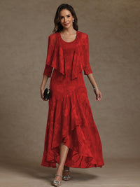 A-Line/Princess Two-Piece Asymmetrical Appliques Ankle-Length Mother of the Bride Dresses with Jacket