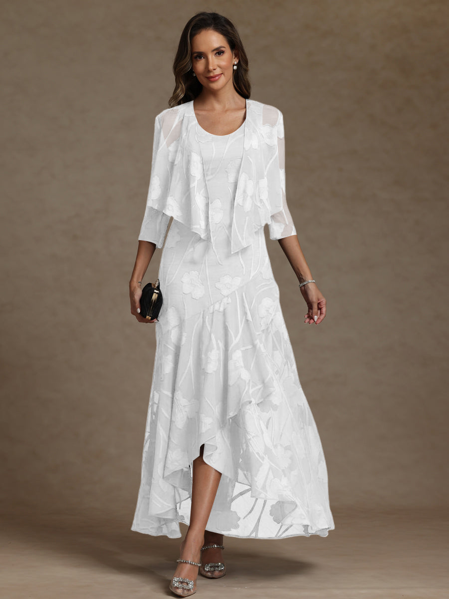 A-Line/Princess Two-Piece Asymmetrical Appliques Ankle-Length Mother of the Bride Dresses with Jacket