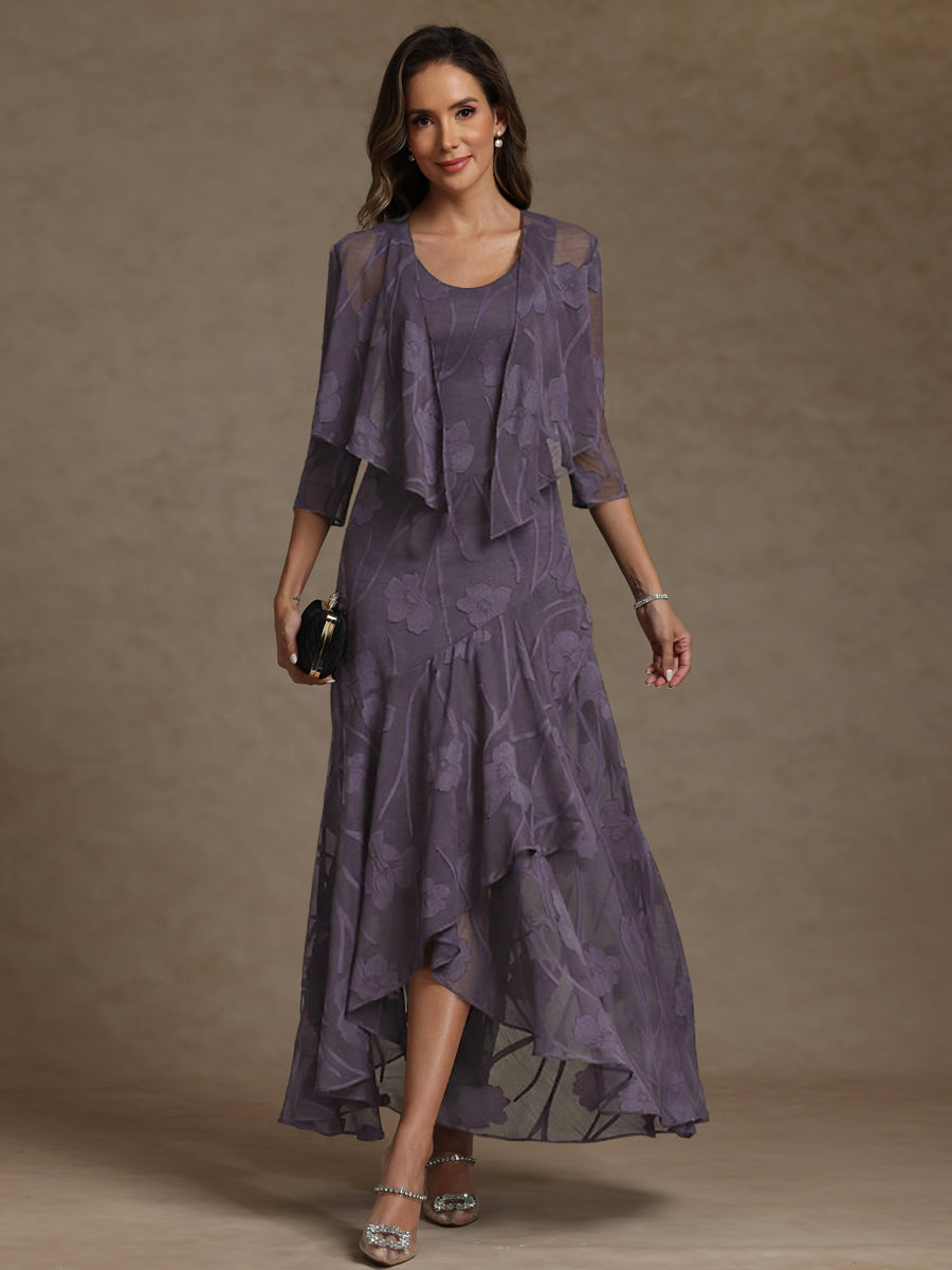 A-Line/Princess Two-Piece Asymmetrical Appliques Ankle-Length Mother of the Bride Dresses with Jacket