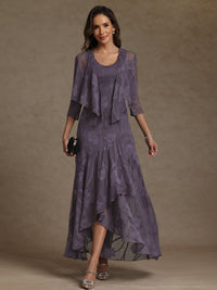 A-Line/Princess Two-Piece Asymmetrical Appliques Ankle-Length Mother of the Bride Dresses with Jacket