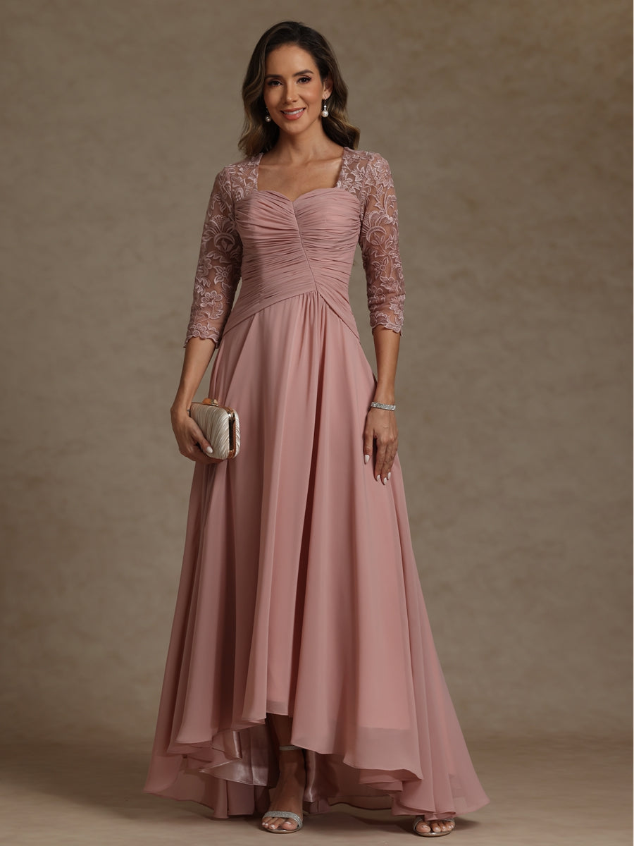 A-Line/Princess Square Neck Pleated Floor-Length Mother of the Bride Dresses with Lace Appliques