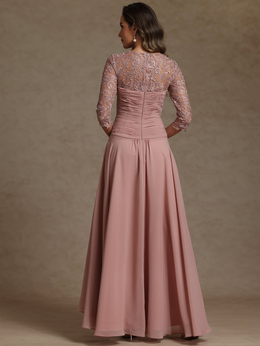 A-Line/Princess Square Neck Pleated Floor-Length Mother of the Bride Dresses with Lace Appliques