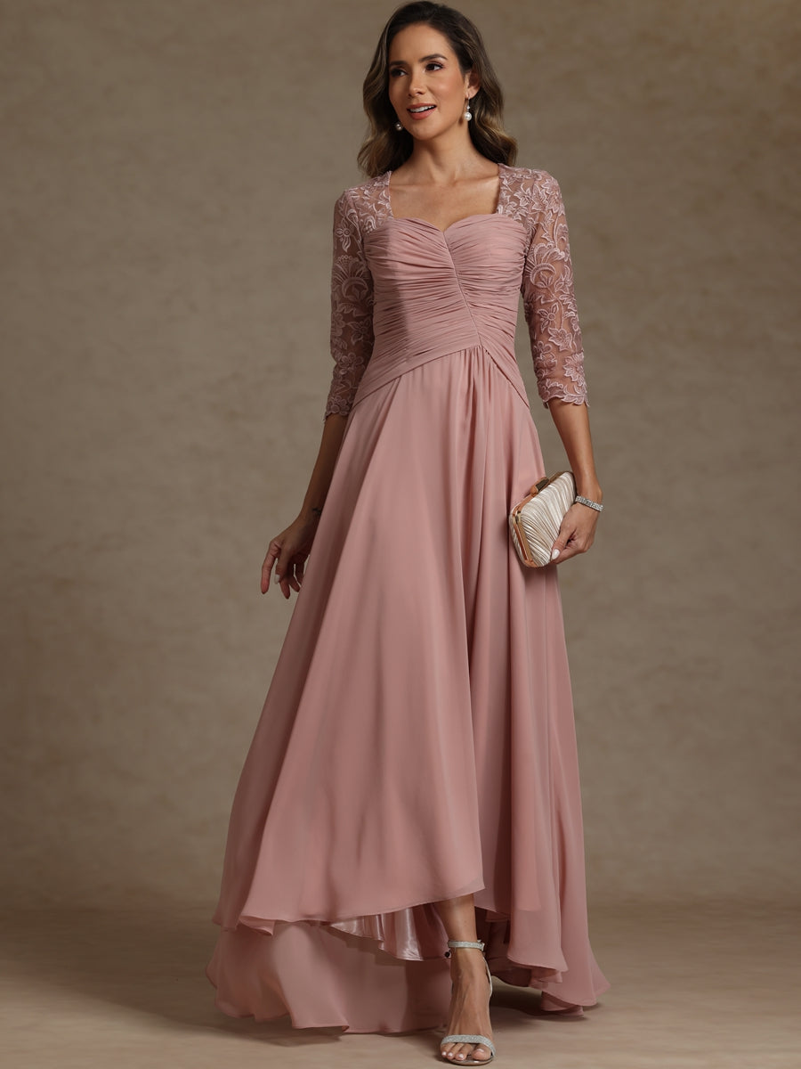 A-Line/Princess Square Neck Pleated Floor-Length Mother of the Bride Dresses with Lace Appliques