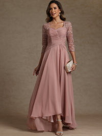 A-Line/Princess Square Neck Pleated Floor-Length Mother of the Bride Dresses with Lace Appliques