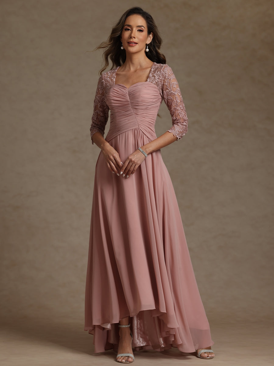 A-Line/Princess Square Neck Pleated Floor-Length Mother of the Bride Dresses with Lace Appliques