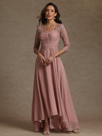 A-Line/Princess Square Neck Pleated Floor-Length Mother of the Bride Dresses with Lace Appliques
