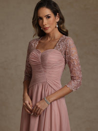 A-Line/Princess Square Neck Pleated Floor-Length Mother of the Bride Dresses with Lace Appliques